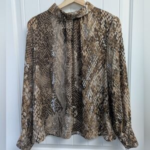 H&M Brown Snake-Print Long Sleeve Blouse